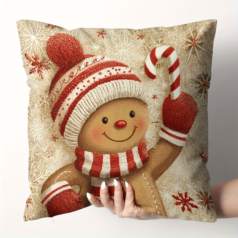 Set of 4 Christmas Cushion Covers featuring Snowman, Santa, and holiday patterns. 45.72x45.72cm