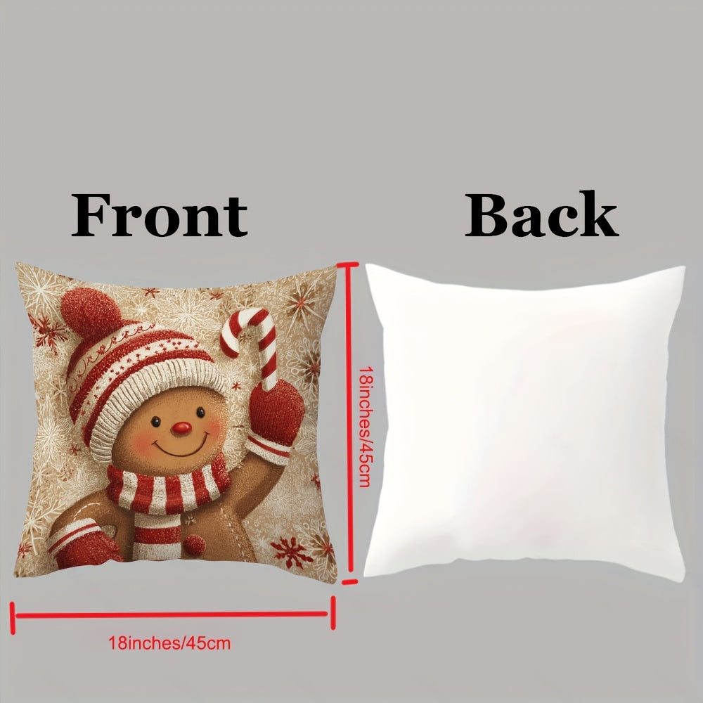 Set of 4 Christmas Cushion Covers featuring Snowman, Santa, and holiday patterns. 45.72x45.72cm