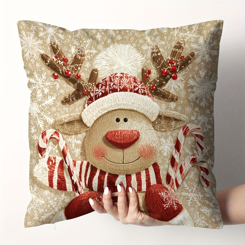 Set of 4 Christmas Cushion Covers featuring Snowman, Santa, and holiday patterns. 45.72x45.72cm
