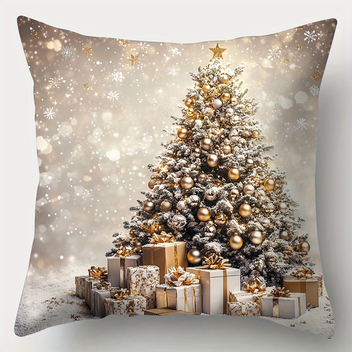 Set of 4 Christmas Cushion Covers featuring Festive Snowman, Santa, Elk & Tree Design. 45x45cm