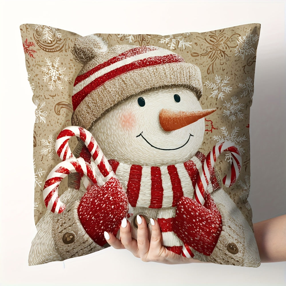 Set of 4 Christmas Cushion Covers featuring Snowman, Santa, and holiday patterns. 45.72x45.72cm